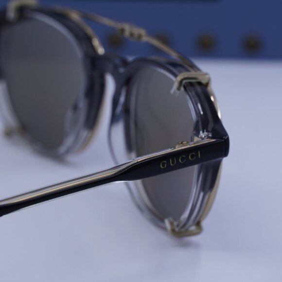 Gucci GG1212S 002 Round Sunglasses - Black/Crystal with Gold Clip-On Brown - Picture 10 of 12